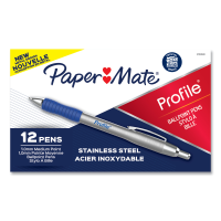 PaperMate Profile Metal Ballpoint Pen Retractable, Medium 1 mm, Blue Ink, Silver Barrel, Dozen